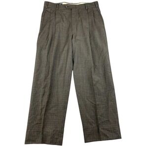 VTG Pierre Cardin‎ Pant Men 32x26 Brown Houndstooth Worsted Wool Pleated Trouser